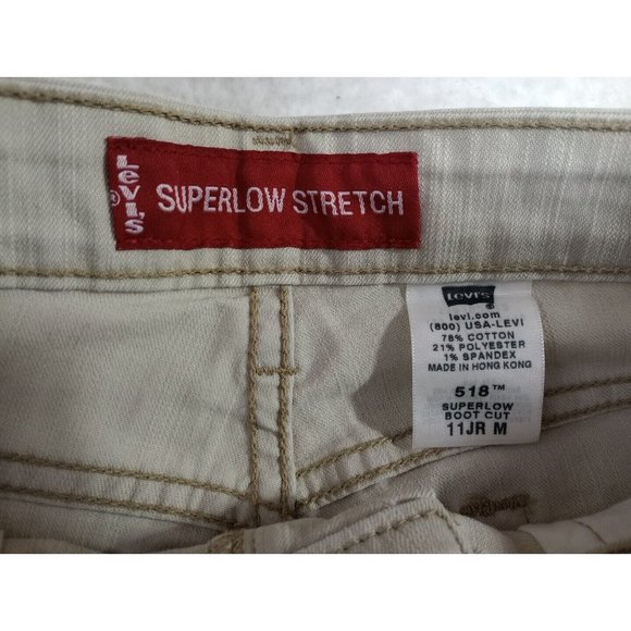 Levis 518 Superlow Stretch BootCut Jeans Women's Size 11 JR M Mid Rise Beige - Picture 7 of 8